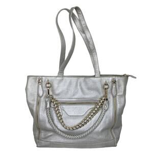 Imoshion Silver Gold Purse Metallic Vegan Leather Shoulder Bag Pockets Handles